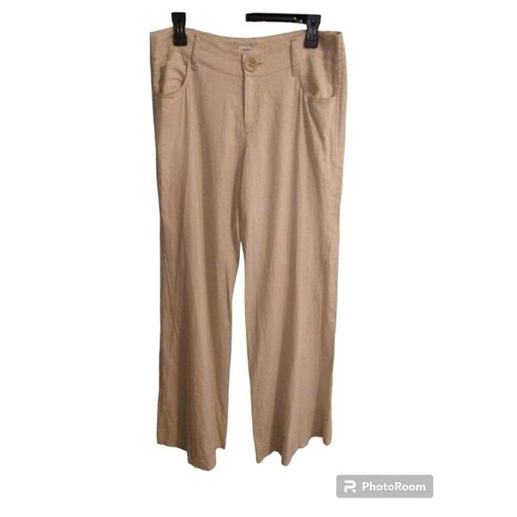 Cache beige linen flared bottom pants Sz 10 Boho Beachy Cottage Core - Picture 1 of 11